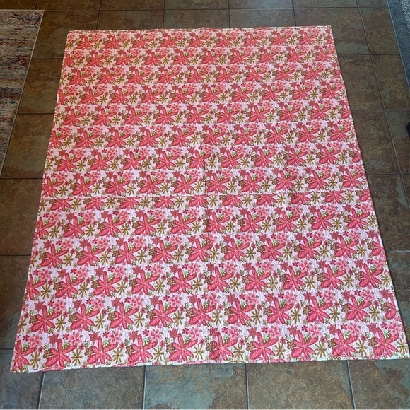 Vintage Handmade Quilt Floral Fleece Squares Reversible Pink Cosy Cottage Core